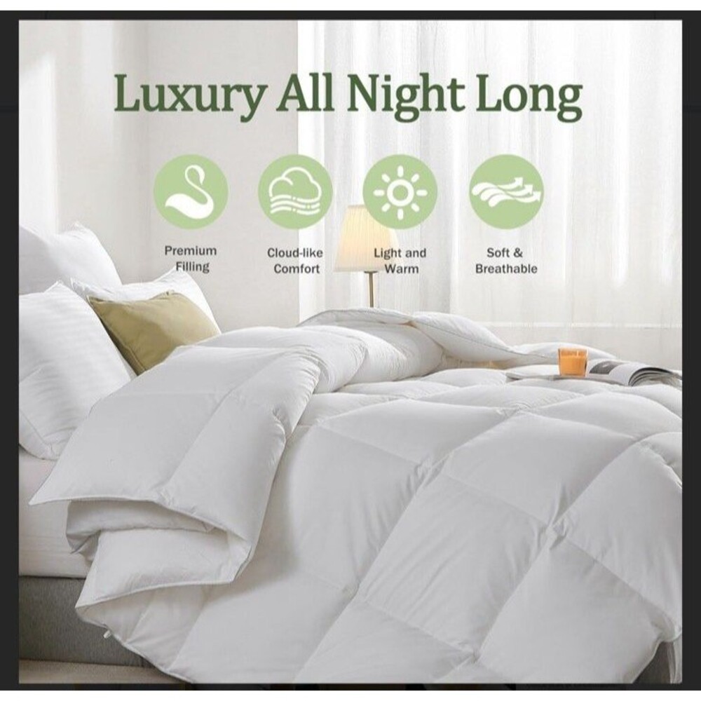 Feather Down Fiber Comforter King Size, Extra Fluffy Duvet Insert